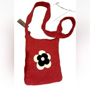 NWT- Funkyness By Morgan Painter Felt  Wool Red Purse Shoulder Bag Lined boho